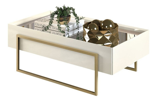 Mesa De Centro Espelhada Para Sala De Estar D04 Sírius Creme