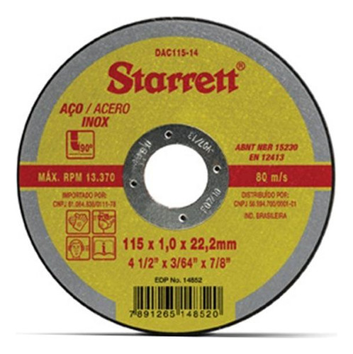 Disco Inox Starrett 4.1/2 X 3/64 X 7/8 Dac115-14 - Kit C/12