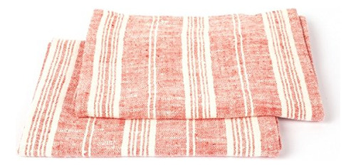 Linenme Lino Multi Stripe Toalla Mano 18 28-inch Rojo Blanco