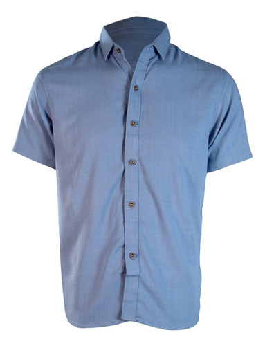 Lcba Camisa Lino Cuello Neru Manga Corta Celeste