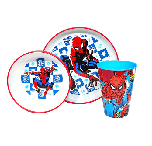 Set De Plato Infantil Diseño Spider-man Vaso, Bowl, Playo
