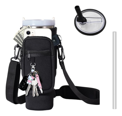 Funda Para Vaso Mas Accesorio Tapa Para Quencher Antiderrame Negro Lisa