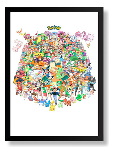 Pôster Pokémon Turma Quadro Com Moldura 33x43