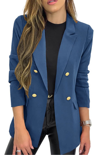 Saco Blazer Cuello Solapa Mujer Juvenil Oficina Color Sólido