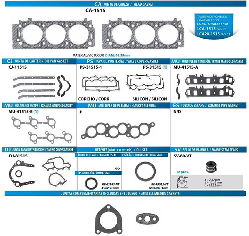 Juntas Motor Tf Victor Para Ford Probe 3.0l 90-92