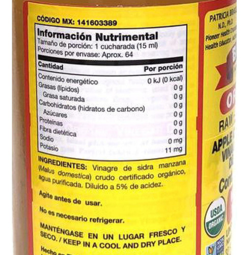 Vinagre De Manzana Organico Bragg 946ml