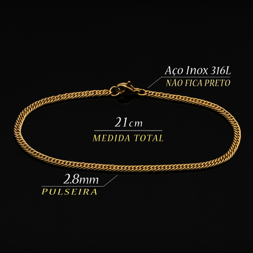Conjunto Cordão Masculino Grume 2.8mm Fino Cj-172 Aço Ouro Cor Dourado