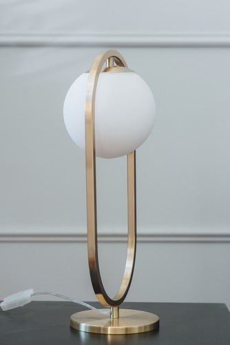 Imagen 2 de 4 de Lampara De Mesa Velador Bronce Con Tulipa Opal Iw