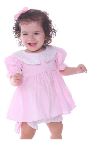 Imagem 1 de 4 de Vestido Bebê Clássico Amélia Rosa Céu De Algodão 23033
