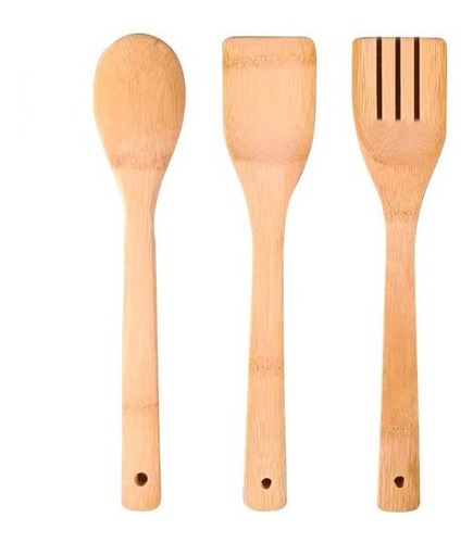 Set 3 Piezas Utensilios De Cocina De Madera Bambu