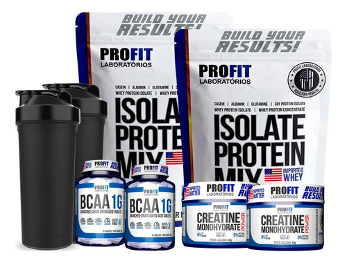 2x Whey Isolate 900g + 2x Bcaa + 2x Creatina + 2 Coq Profit Sabor Creme De Avelã