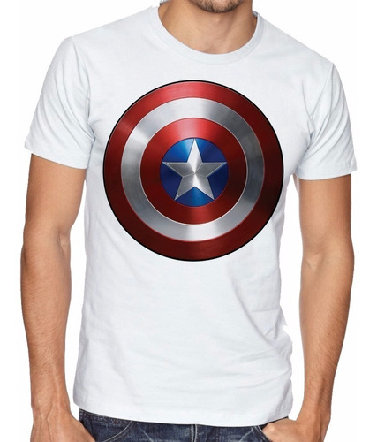 Camiseta Capitao America Escudo Blusas Manga Curta Tamanho