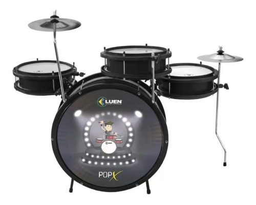 Bateria Infantil Luen Pop Preto Com Banco + Baquetas