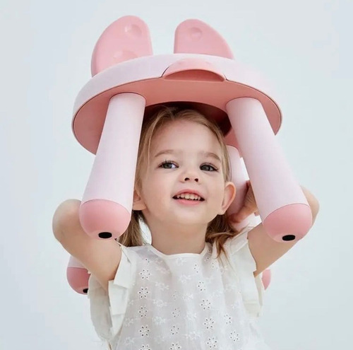Banco Banquito Silla Niños Conejo Plástico Desarmable Color Rosa