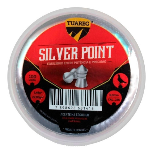 Chumbinho Silver Point 22.83 Grains 6.0mm 100un. - Tuareg