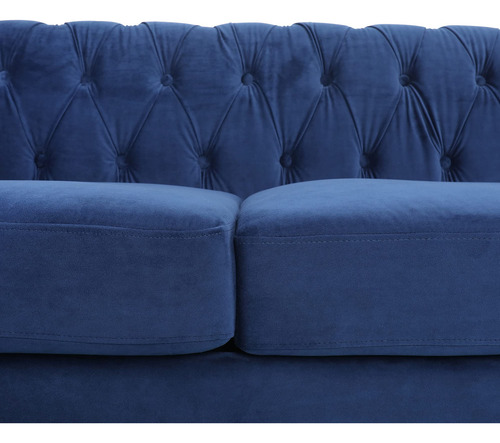 Sofá Chesterfield Moderno De Terciopelo 3 Plazas Azul Madera Diseño De La Tela
