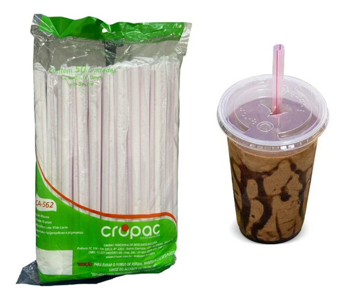 Canudo Plástico Grosso Vitamina Drink Milkshake 10mm- 50 Uni
