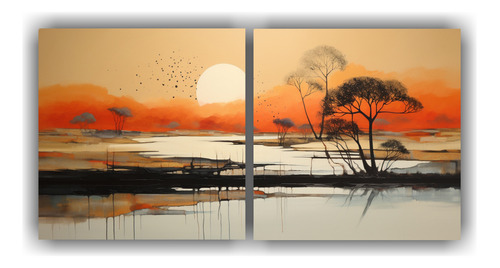 100x50cm Set 2 Lienzos Moderno Vida Abstract Landscape At Da