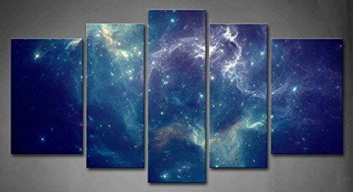 5 Panel Wall Art Azul Colorido Espacio Nebulosa Abstracto Co