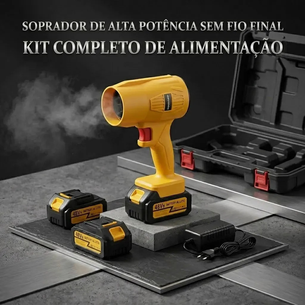 Soprador de Ar e Folhas Sem Fio Turbo Super Potente Portátil Com 2 Baterias para Limpeza Pó Folhas e Carro Cor Amarelo Plunge