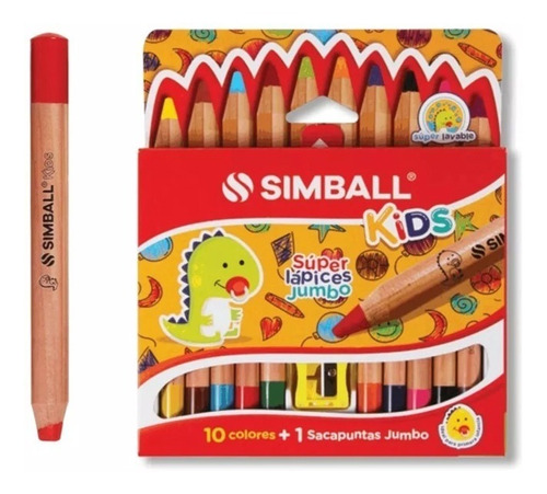 Lapices De Color Jumbo Simball Kids X 10 + Sacapu No Toxicos