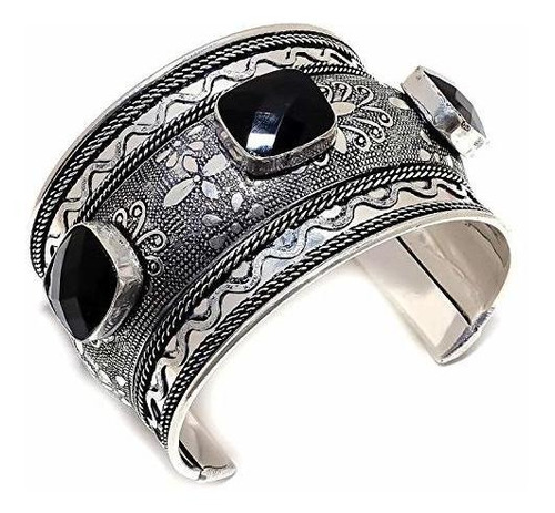 Ra De Puño - Negro Onyx Gemstone Estilo Étnico 925sterling S