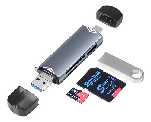 Leitor De Cartão 6 Em 1 Usb Sd Tf Micro Sdhc Mmc Ms Rápido Preto