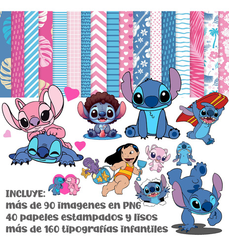 Kit Imagenes Png Lilo & Stitch Cliparts Papeles Letras