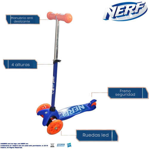 Nerf Monopatin Elite Scooter Infantil 3 Ruedas Luces Niños