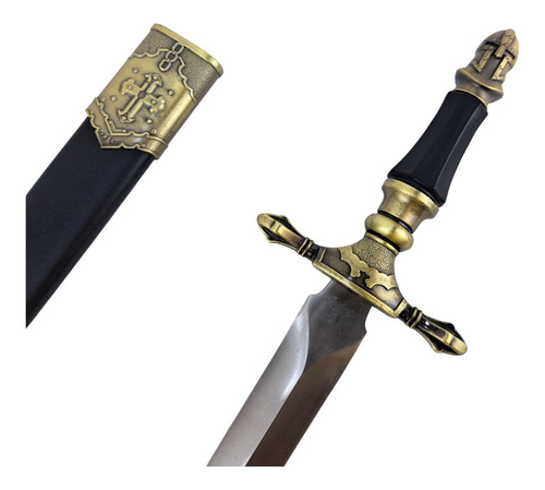 Adaga Cavaleiro Bainha Couro Mini Espada Decorativa Aço Inox