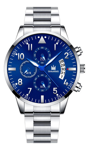 Relógio Shaarms Quartzo Pulso Azul Luxo