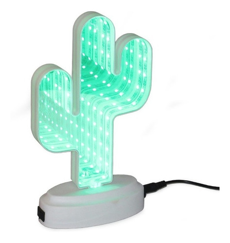 Lámpara Velador Espejo Infinito Luz Led A Pila Y Recargable Color de la estructura Blanco Color de la pantalla Cactus verde