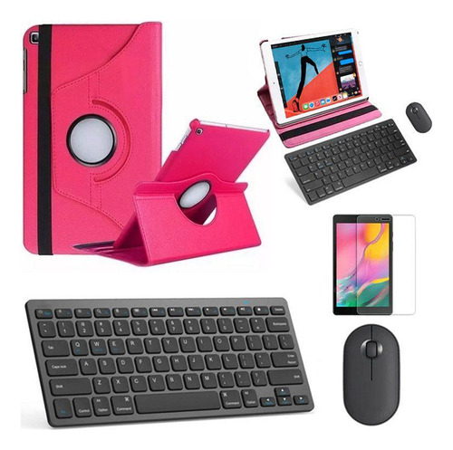 Kit Capa 360 Rosa / Teclado E Mouse Preto E Película Galaxy