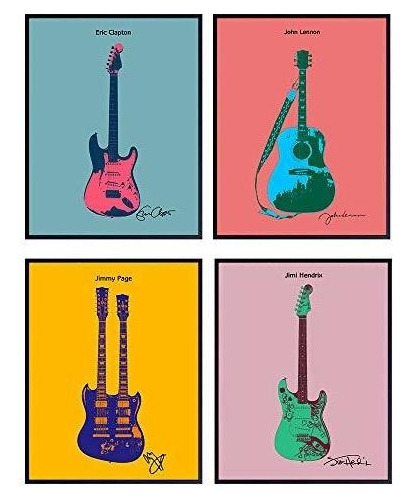 Poster Warhol Style Rock Star Guitars Set - 8 X 10 Impresion