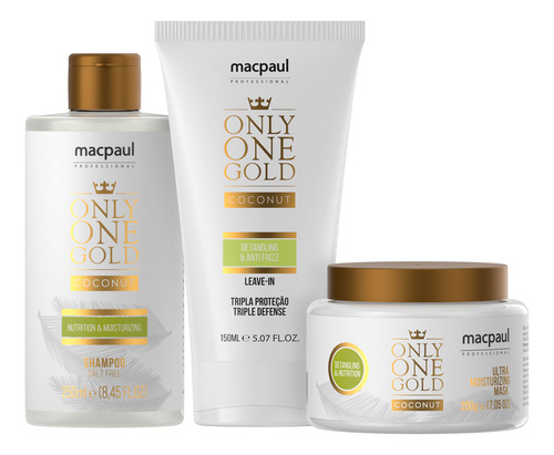 Kit Shampoo Máscara E Leave-in Capilar Macpaul Coconut Only