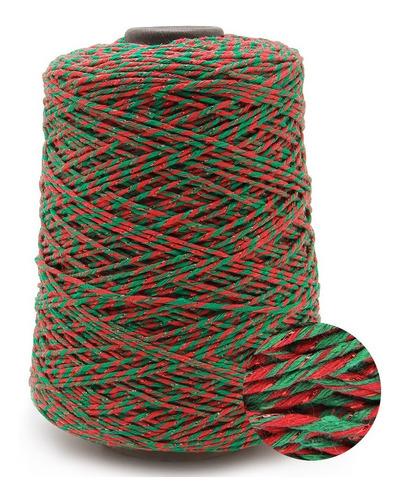 Barbante Natalino Brilho Fial N.06 400g 435mts Natal Crochê Cor M2- Mescla Verde/Vermelho/Lurex Vermelho