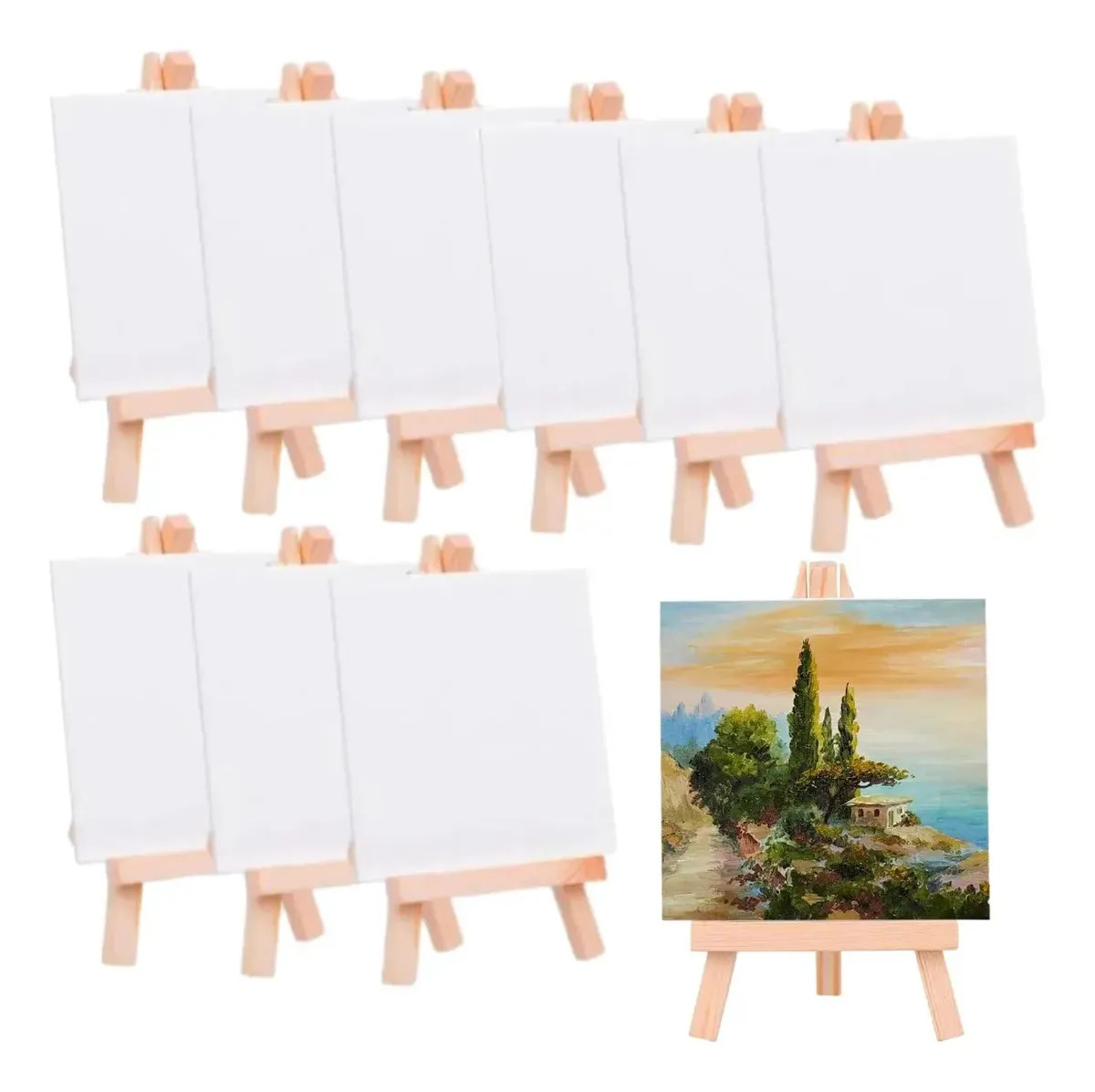 Mini Lienzo Estirado Con Caballete De Madera, Paquete De 10 Blanco