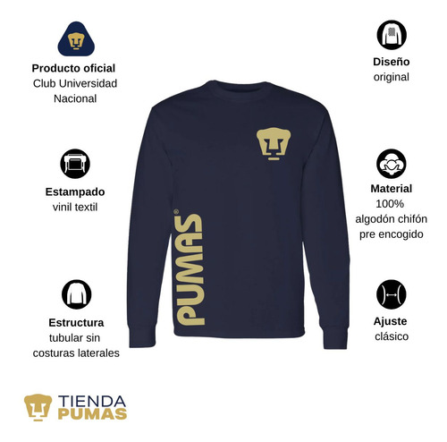 Playera Deportiva M Larga Hombre Pumas Unam Retro Dorado Vin
