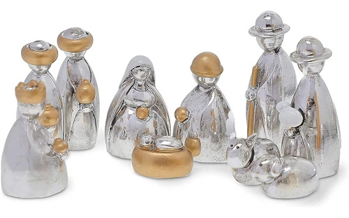 Pesebre De 10 Figuras De Belén Para Navidad En Plata