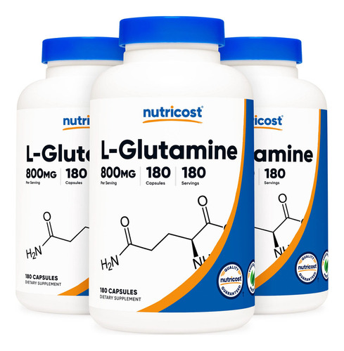 Nutricost L-glutamina 800 Mg, 180 Cápsulas (3 Botellas)