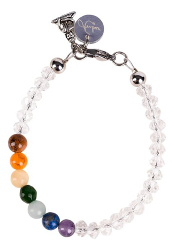 Pulsera Mujer Piedras Naturales Cuarzos 7 Chakras Color Blanco Diámetro 17 Cm Largo 17 Cm