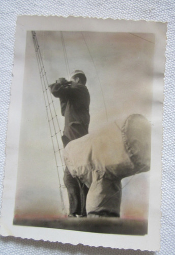 Antigua Foto Coloreada Marinero Con Largavistas Barco 1947