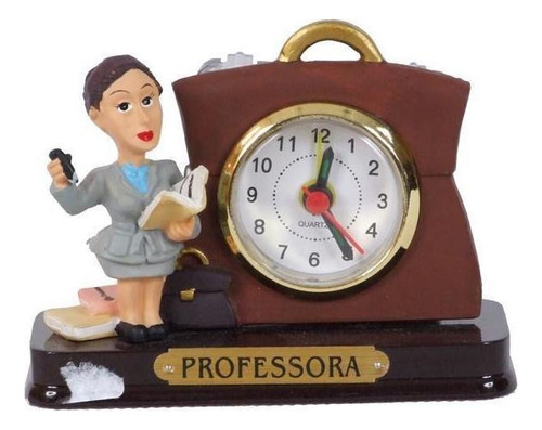 Miniatura Profissional Professora De Resina Com Relógio 8cm