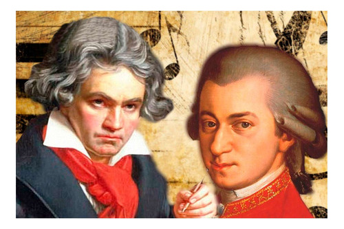 Vinilo 20x30cm Mozart Y Beethoven Diseño Genios Musica