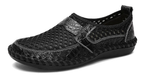 Hombres Casual Cuero Malla Tela Zapatos Mocasines Caminar