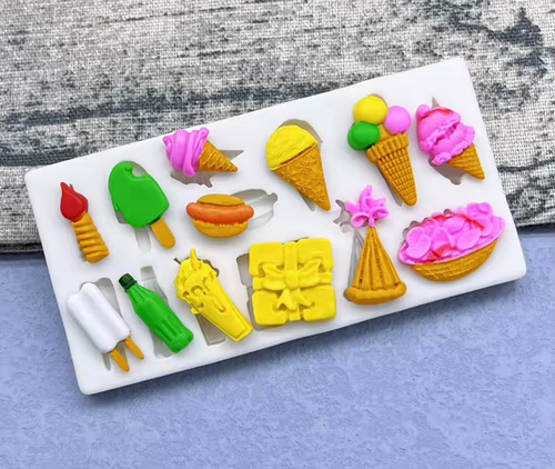 Molde Silicona Comidas Pancho Ensalada Helado Milkshake Rosa
