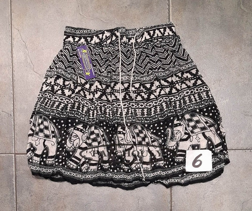 Imagen 7 de 10 de Pollera Mini Bagru Algodon India Estampado Talle Único Color