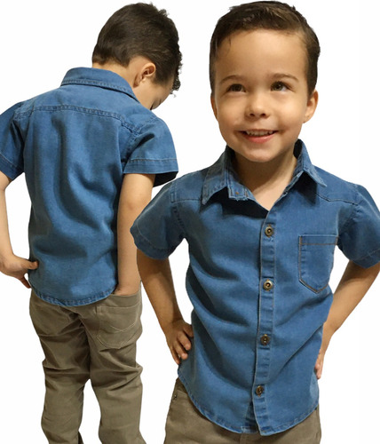 Camisa Jeans Infantil Menino Masculina Criança Premium