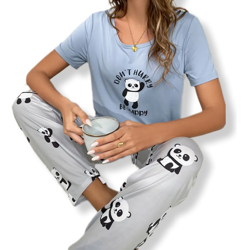 Pijama Conjunto Remera/pantalón M/l Importado Dama Pandas