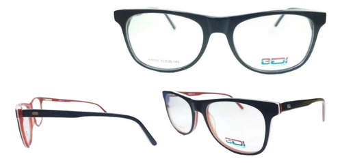 Lentes Monturas Acetato Negro Franja Blanca Rojo